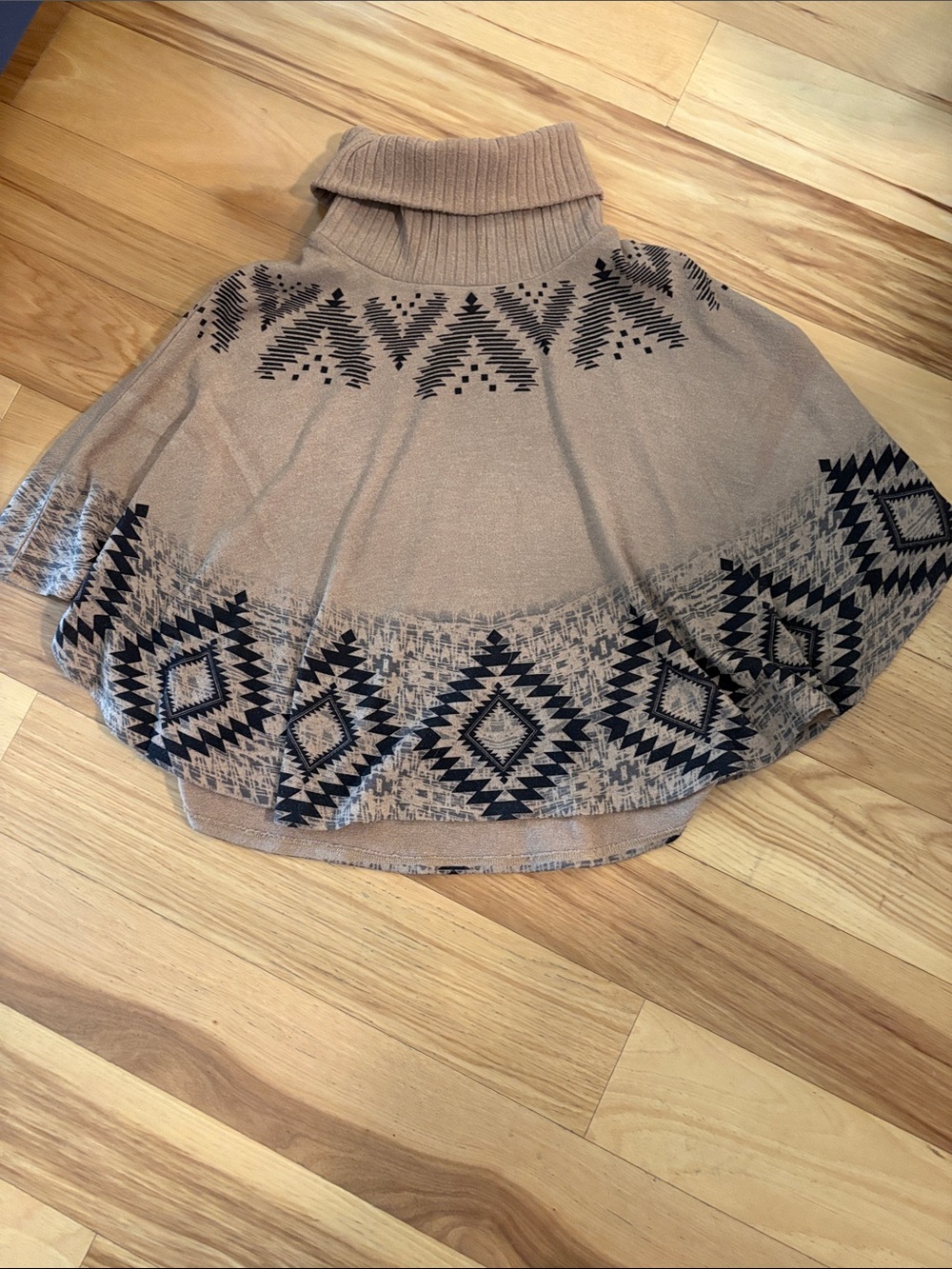 Papaya Taupe Poncho Sweater with Black Aztec Print